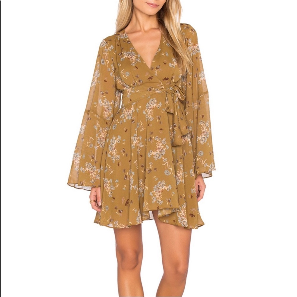 Free People XS Mini Bell Sleeve Mustard Dress (NWOT)